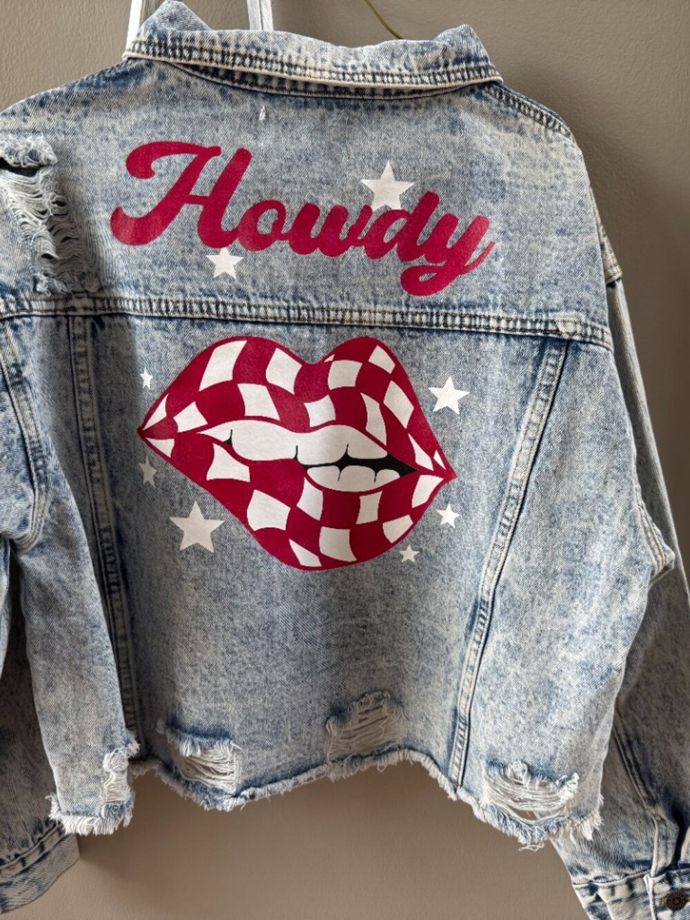 Howdy Checkered Lips Denim Jacket
